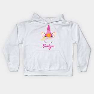 Name evelyn unicorn lover Kids Hoodie